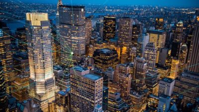 Connected buildings in city view